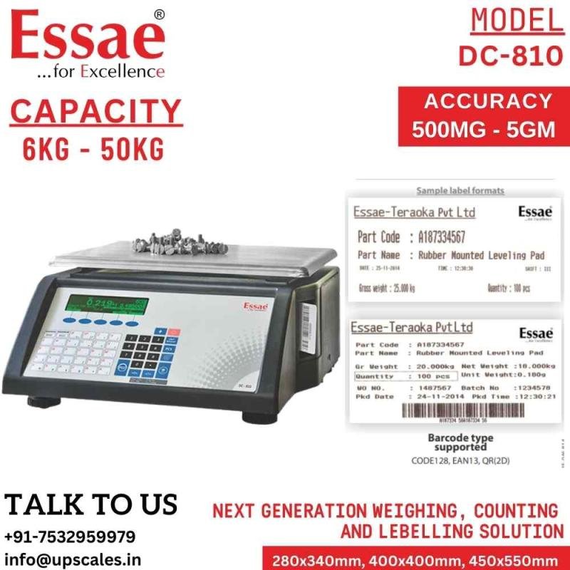 15kg/1gm Essae DC-810 Label Printing Scale Counting and Check Weighing Scale with an Integrated Barcode Label Printer | Capacity 15kg and Accuracy 1gm | UP Scales