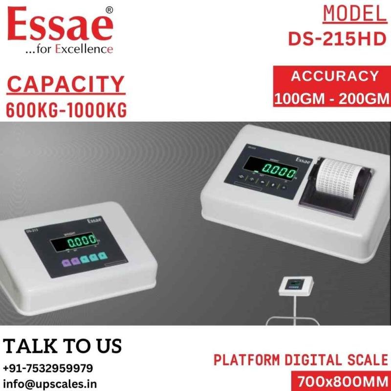 1000kg/100gm Essae Digital Platform Weighing Scale DS-215HD | Essae Electronic Scale Capacity 1000kg and Accuracy 200gm | Platform Size 700x800MM | UP Scales