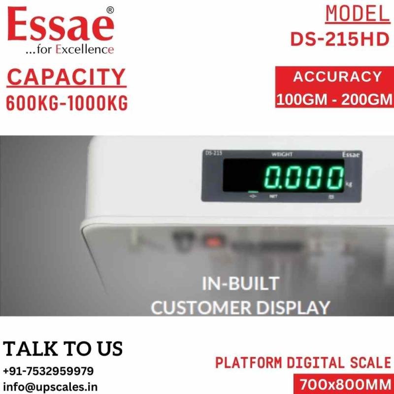 1000kg/200gm Essae Platform Industrial Weighing Scale DS-215HD Dual Display Model | Essae Heavy Duty Digital Weighing Scale Capacity 1000kg and Readability 200gm | Platform Size 700x800mm