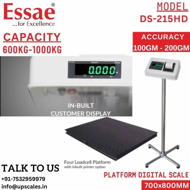 1000kg/200gm Essae Platform Industrial Weighing Scale DS-215HD Dual Display Model | Essae Heavy Duty Digital Weighing Scale Capacity 1000kg and Readability 200gm | Platform Size 700x800mm