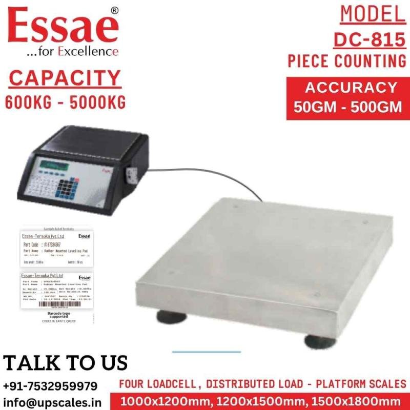 600kg/50gm Essae DC-815 Label Printing Scale Counting and Check Weighing Scale with an Integrated Barcode Label Printer | Capacity 600kg and Accuracy 50gm | Platform Size 1200x1500mm