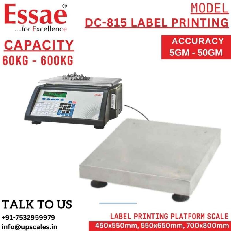 600kg/50gm Essae DC-815 Label Printing Scale Counting and Check Weighing Scale with an Integrated Barcode Label Printer | Capacity 600kg and Accuracy 50gm | Platform Size 700x800mm