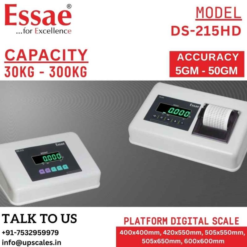 200kg/20gm Essae Platform Industrial Weighing Scale DS-215HD Dual Display Model | Essae Heavy Duty Digital Weighing Scale Capacity 200kg and Readability 20gm | Platform Size 505x650mm