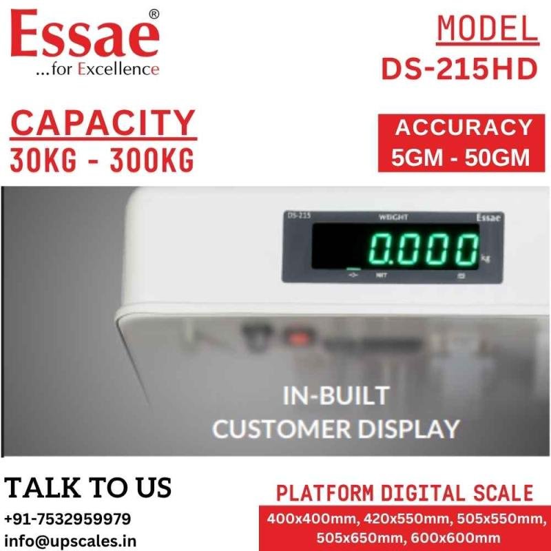 200kg/20gm Essae Platform Industrial Weighing Scale DS-215HD Dual Display Model | Essae Heavy Duty Digital Weighing Scale Capacity 200kg and Readability 20gm | Platform Size 505x650mm
