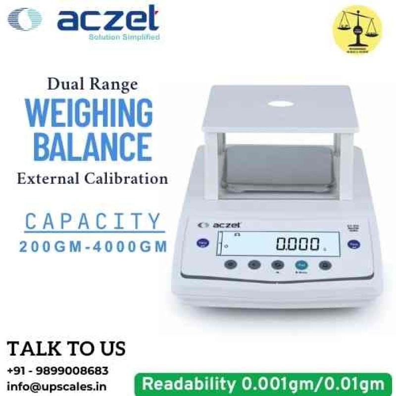 0.001/0.01 gm Dual Range Weighing Balance | Aczet Dual Range Balance CY-DR Series External Calibration Capacity 400/4000 gm and Accuracy 0.001/0.01 gm
