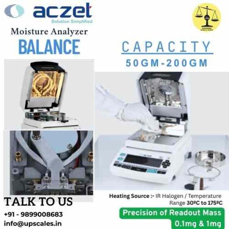 50gm/1mg Aczet Moisture Analyzer | Moisture Analyzer MB Series External Calibration Heating Source IR Halogen Capacity 50gm and Readability 1mg