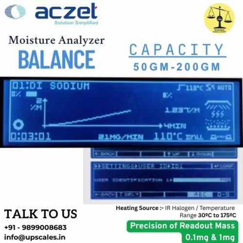50gm/1mg Aczet Moisture Analyzer | Moisture Analyzer MB Series External Calibration Heating Source IR Halogen Capacity 50gm and Readability 1mg