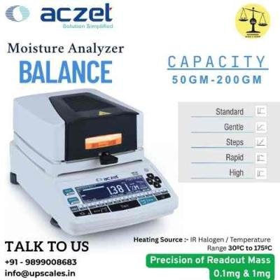 200gm/1mg Aczet Moisture Analyzer | Moisture Analyzer MB Series External Calibration Heating Source IR Halogen Capacity 200gm and Readability 1mg