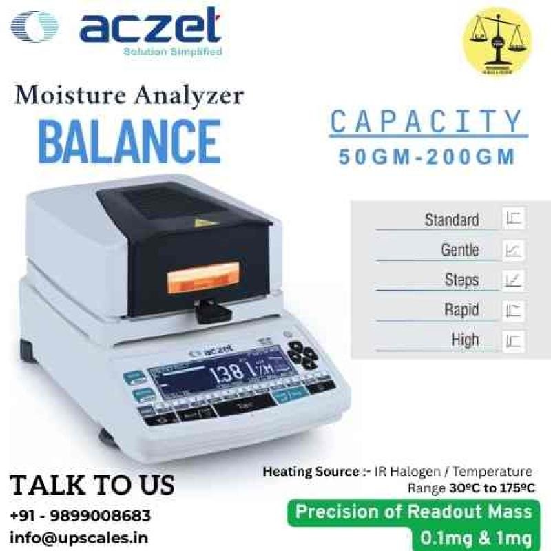 50gm/1mg Aczet Moisture Analyzer | Moisture Analyzer MB Series External Calibration Heating Source IR Halogen Capacity 50gm and Readability 1mg