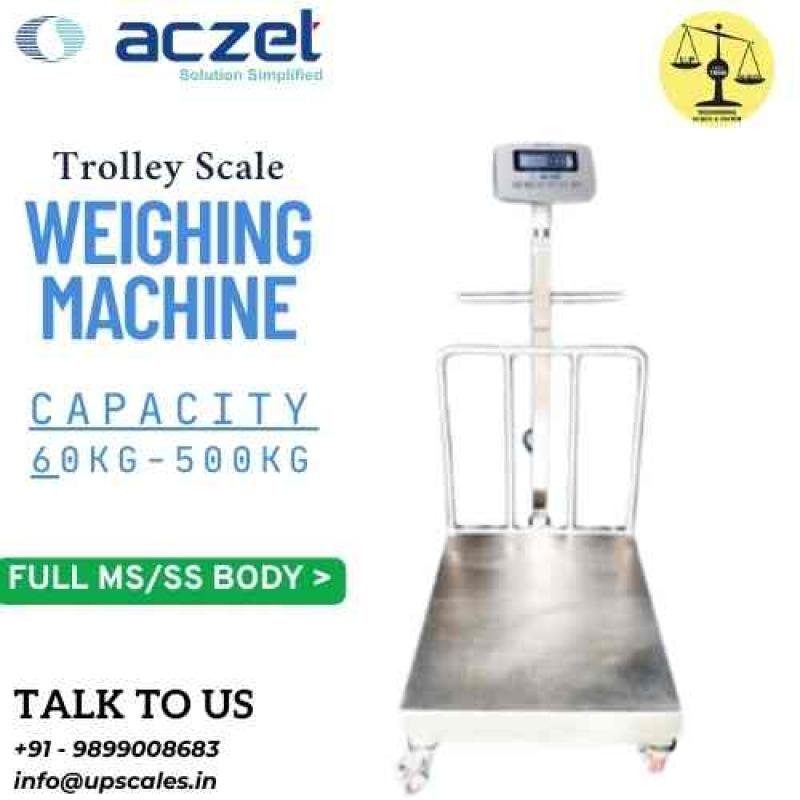 300kg/50gm Aczet Trolley Weighing Machine | Platform Size 600x600mm Capacity 300kg and Accuracy 50gm
