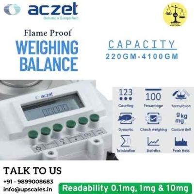 220gm/0.1mg Flame Proof Laboratory Weighing Balance | Aczet Flame Proof Laboratory Balance CY-FC Series Internal/External Calibration Capacity 220gm and Readability 0.1mg