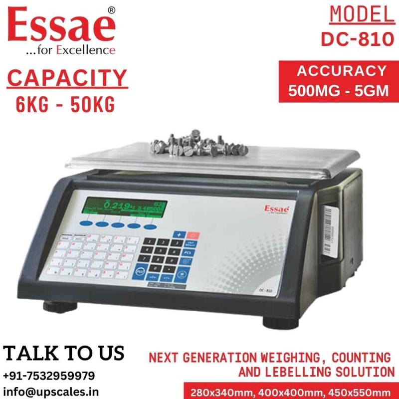 30kg/2gm Essae DC-810 Label Printing Scale Counting and Check Weighing Scale with an Integrated Barcode Label Printer | Capacity 30kg and Accuracy 2gm | UP Scales
