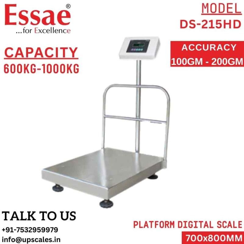 1000kg/100gm Essae Digital Platform Weighing Scale DS-215HD | Essae Electronic Scale Capacity 1000kg and Accuracy 200gm | Platform Size 700x800MM | UP Scales
