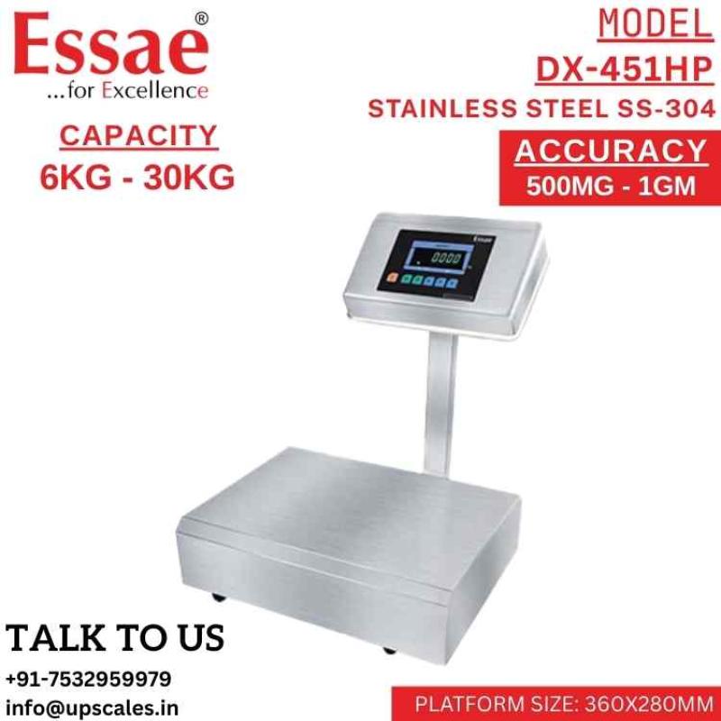 15kg/500mg Essae DX-451HP Bench Scale Capacity 15kg and Accuracy 500mg | Fully Stainless Steel SS-304 | IP-67 SS Indicator and IP-67 Tool Steel Load Cell
