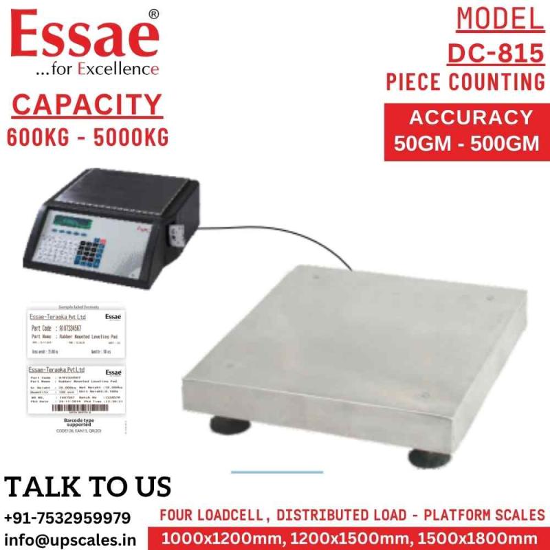 2000kg/200gm Essae DC-815 Label Printing Scale Counting and Check Weighing Scale with an Integrated Barcode Label Printer | Capacity 2000kg and Accuracy 200gm | Platform Size 1000x1200mm