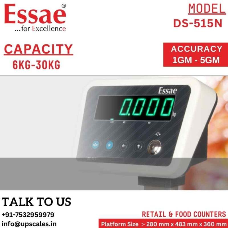 7.5kg/15kg Essae Digital Weighing Scale DS-515N | Electronic Weighing System For Retail & Food Counters Dual Capacity 7.5kg/15kg and Dual Accuracy 1gm/2gm | UP Scales