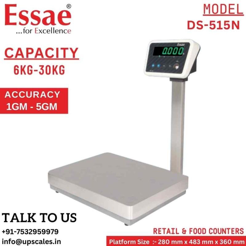 7.5kg/15kg Essae Digital Weighing Scale DS-515N | Electronic Weighing System For Retail & Food Counters Dual Capacity 7.5kg/15kg and Dual Accuracy 1gm/2gm | UP Scales