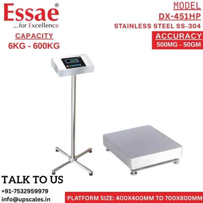6kg/500mg Essae DX-451HP Platform Weighing Scale Fully Stainless Steel SS-304 | Capacity 6kg and Accuracy 500mg | Platform Size 400x400mm IP-67 SS Indicator and IP-67 Tool Steel Load Cell