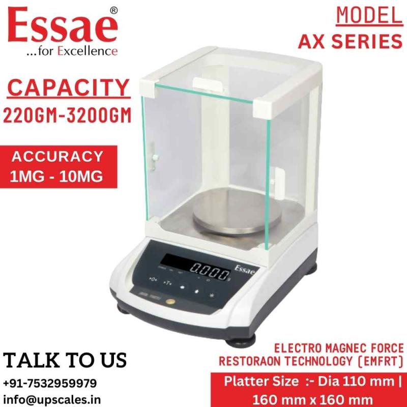 3200gm/10mg Precision Weighing Balance Essae AX Series | Essae Laboratory Weighing Balance Capacity 3200gm and Accuracy 10mg | Single Block With EMFR Technology (EMFR)