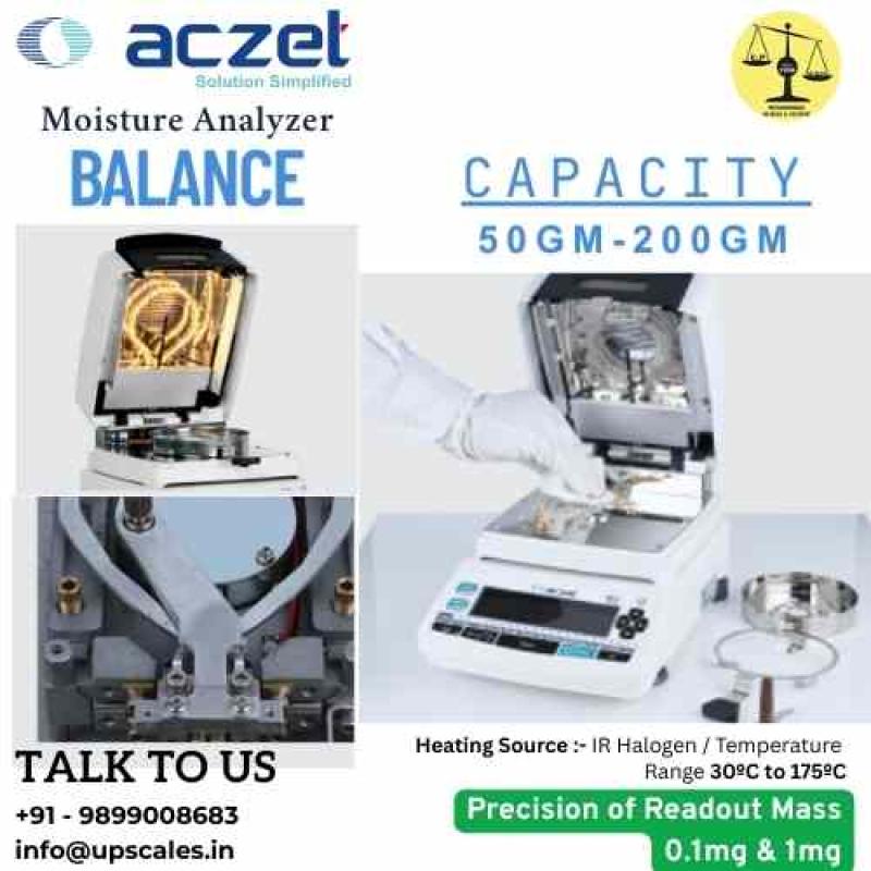 120gm/1mg Aczet Moisture Analyzer | Moisture Analyzer MB Series External Calibration Heating Source IR Halogen Capacity 120gm and Readability 1mg