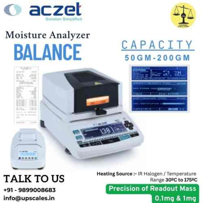 120gm/1mg Aczet Moisture Analyzer | Moisture Analyzer MB Series External Calibration Heating Source IR Halogen Capacity 120gm and Readability 1mg