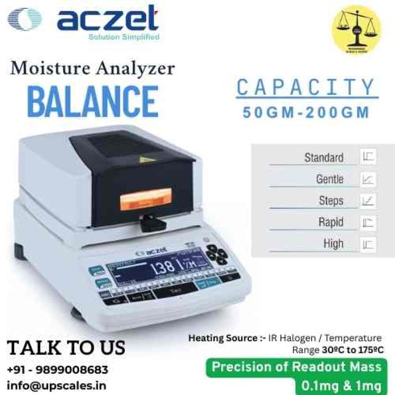 120gm/1mg Aczet Moisture Analyzer | Moisture Analyzer MB Series External Calibration Heating Source IR Halogen Capacity 120gm and Readability 1mg