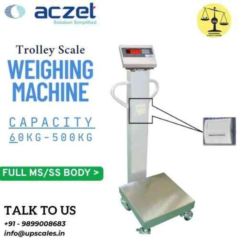 150kg/10gm Aczet Trolley Weighing Machine | Platform Size 600x600mm Capacity 150kg and Accuracy 10gm