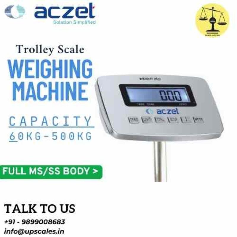 150kg/10gm Aczet Trolley Weighing Machine | Platform Size 600x600mm Capacity 150kg and Accuracy 10gm