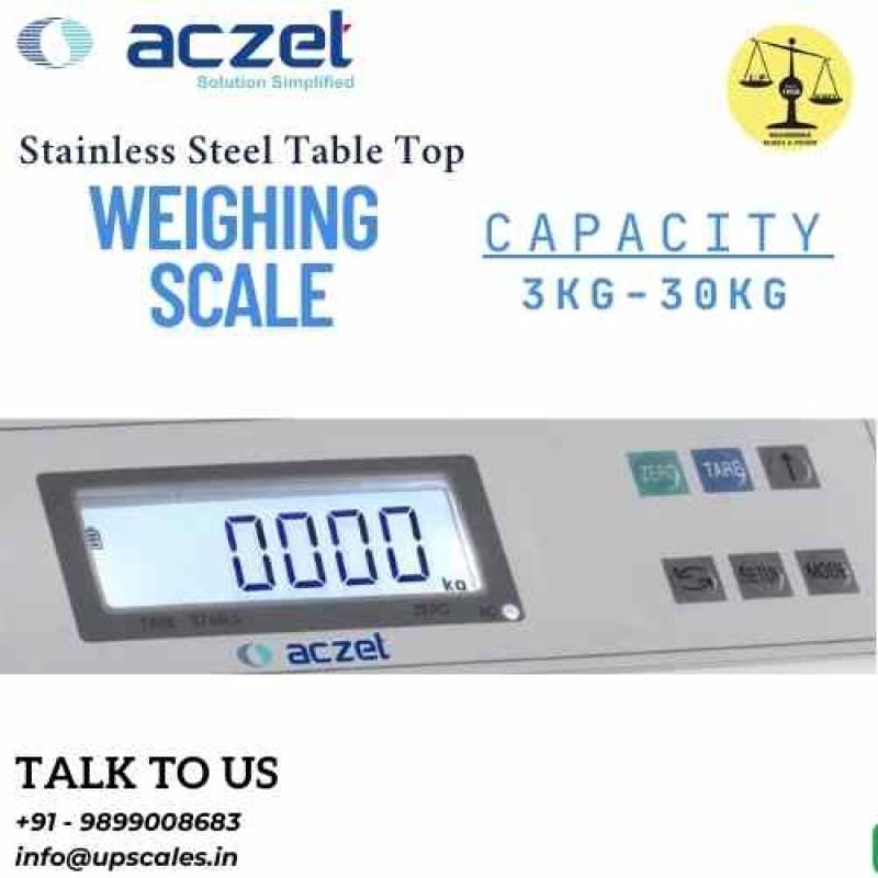 3kg/100mg Aczet Stainless Steel Electronic Weighing Machine | Stainless Steel Table Top Scale Capacity 3kg and Accuracy 100mg