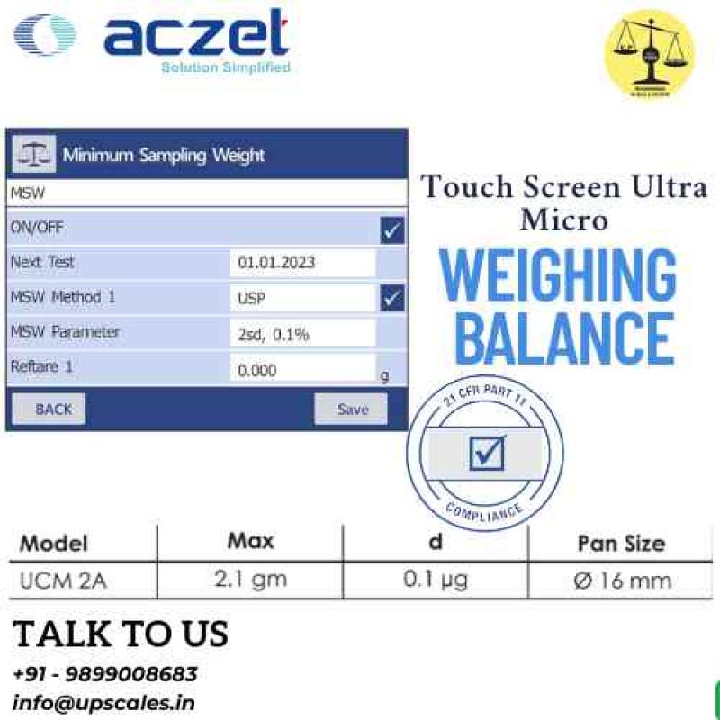 2.1gm/0.1µg Touch Screen Ultra Micro Weighing Balance | Aczet Ultra Micor Balance UCM-A Series Capacity 2.1gm and Accuracy 0.1µg