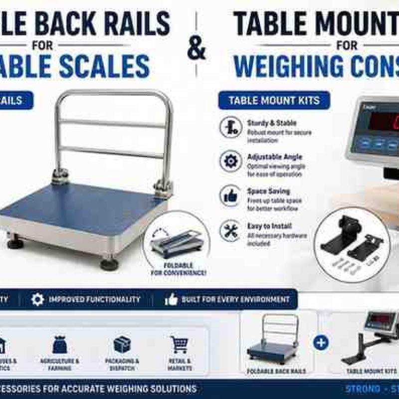 Foldable Back Rails for Portable Scales & Table Mount Kits for Weighing Consoles