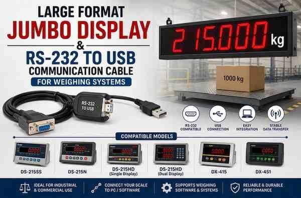 Large Format Jumbo Display & RS-232 to USB Communication Cable for Weighing Systems