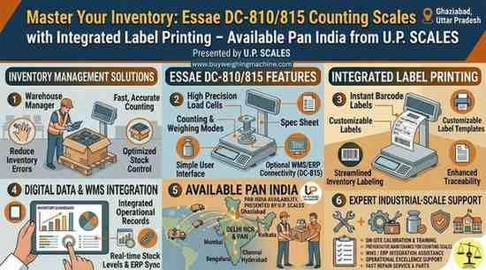 Master Your Inventory: Essae DC-810/815 Counting Scales with Integrated Label Printing – Available Pan India from U.P. SCALES