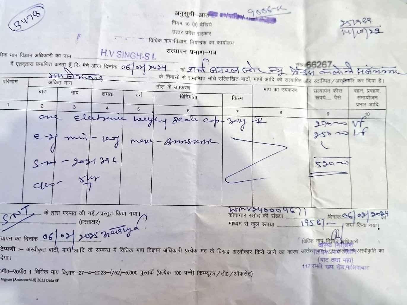 Legal Metrology Department Certificate
